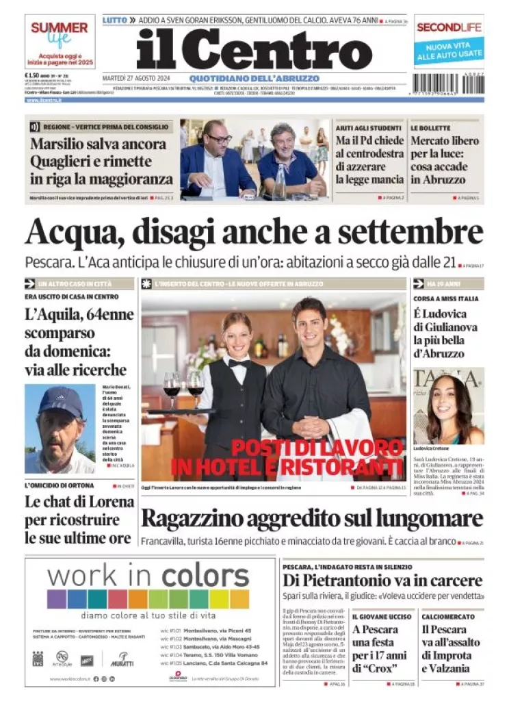 Prima-pagina-il centro-oggi-edizione-del-2024-08-27